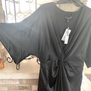 Black satin dress.